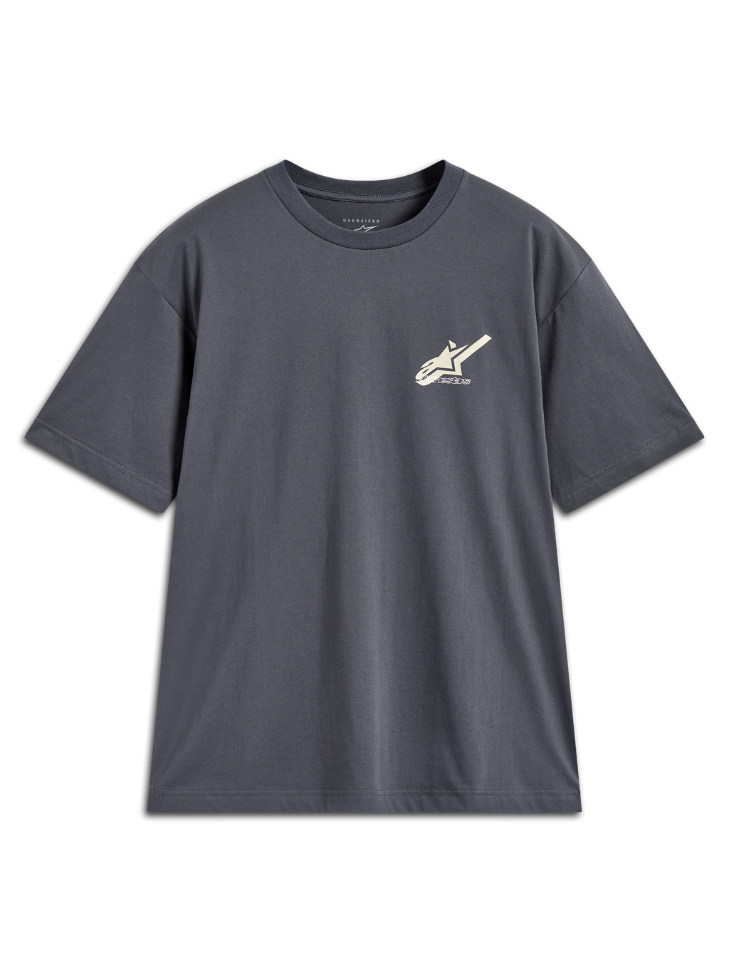 Alpinestars Ghost Oversized CSF Tee, t-shirt de manga curta cinzenta-carvão com logótipo pequeno no peito, design oversized de sportswear casual