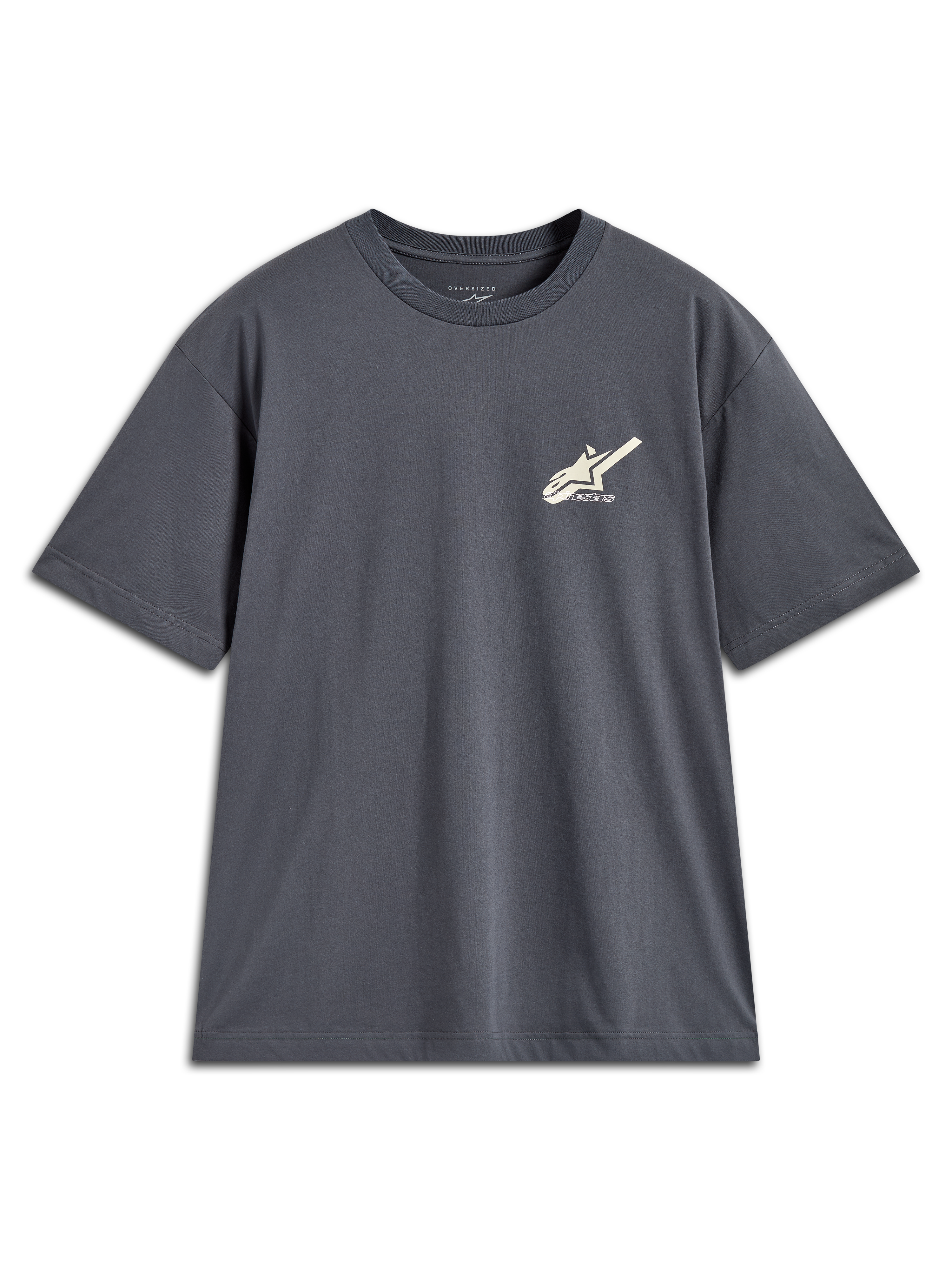 Alpinestars Ghost Oversized CSF Tee, t-shirt de manga curta cinzenta-carvão com logótipo pequeno no peito, design oversized de sportswear casual