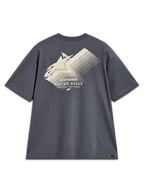 Alpinestars Ghost Oversized CSF Tee, t-shirt cinzenta de manga curta, vista traseira com gráfico e texto Racing Ahead.