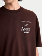 Alpinestars T-shirt Post Oversized CSF, t-shirt de manga curta castanha, pormenor do gráfico branco no peito com One Goal. One Vision. e logótipo Astars, sportswear casual em mistura de algodão e poliéster.