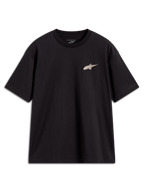 Alpinestars Checkback Oversized CSF Tee, t-shirt de manga curta preta com pequeno logótipo Astars frontal.