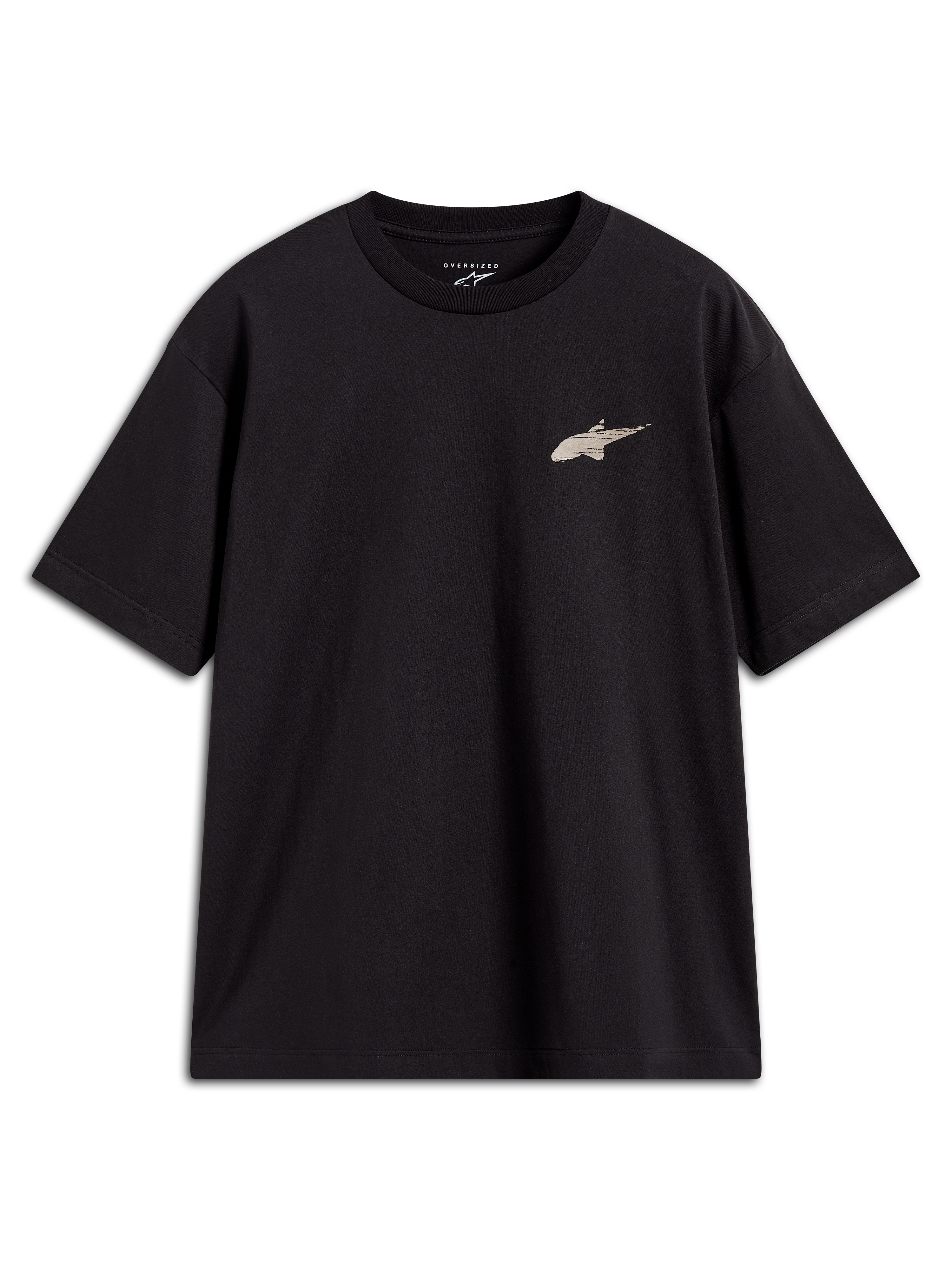 Alpinestars Checkback Oversized CSF Tee, t-shirt de manga curta preta com pequeno logótipo Astars frontal.