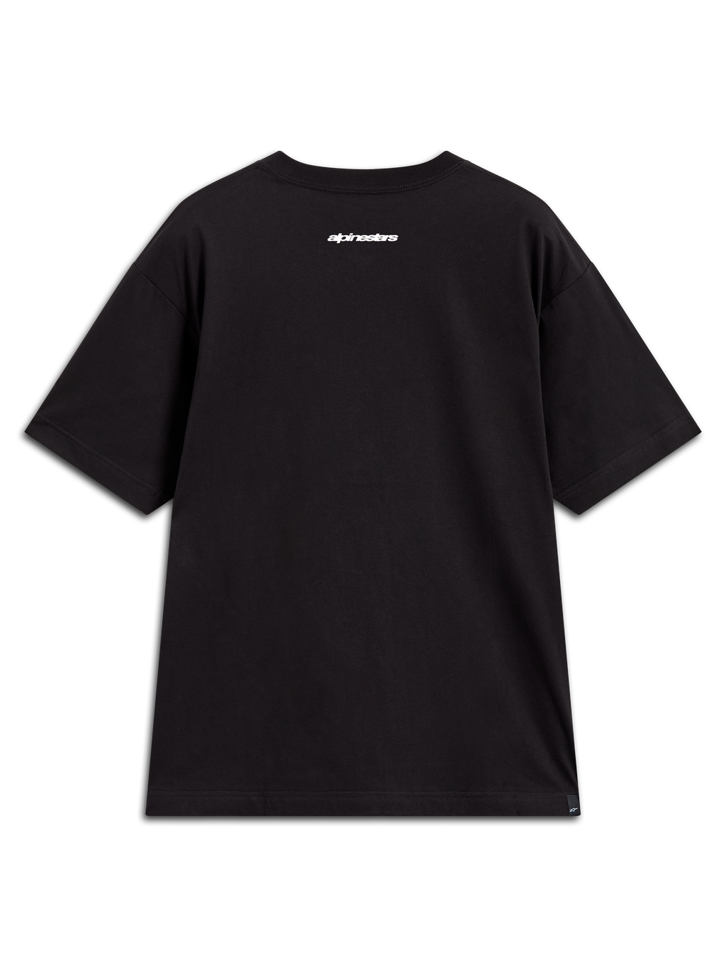 Alpinestars Mandate Oversized CSF Tee, t-shirt de manga curta preta com logótipo branco nas costas, estilo casual de sportswear.