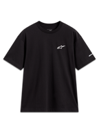 Alpinestars Mandate Oversized CSF Tee, t-shirt de manga curta, preta, com logótipo Astars branco em puff print no peito e gráfico na manga, estilo casual de sportswear
