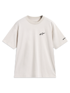 Alpinestars Mandate Oversized CSF Tee, t-shirt de manga curta bege, logótipo Astars, corte oversized, sportswear casual.