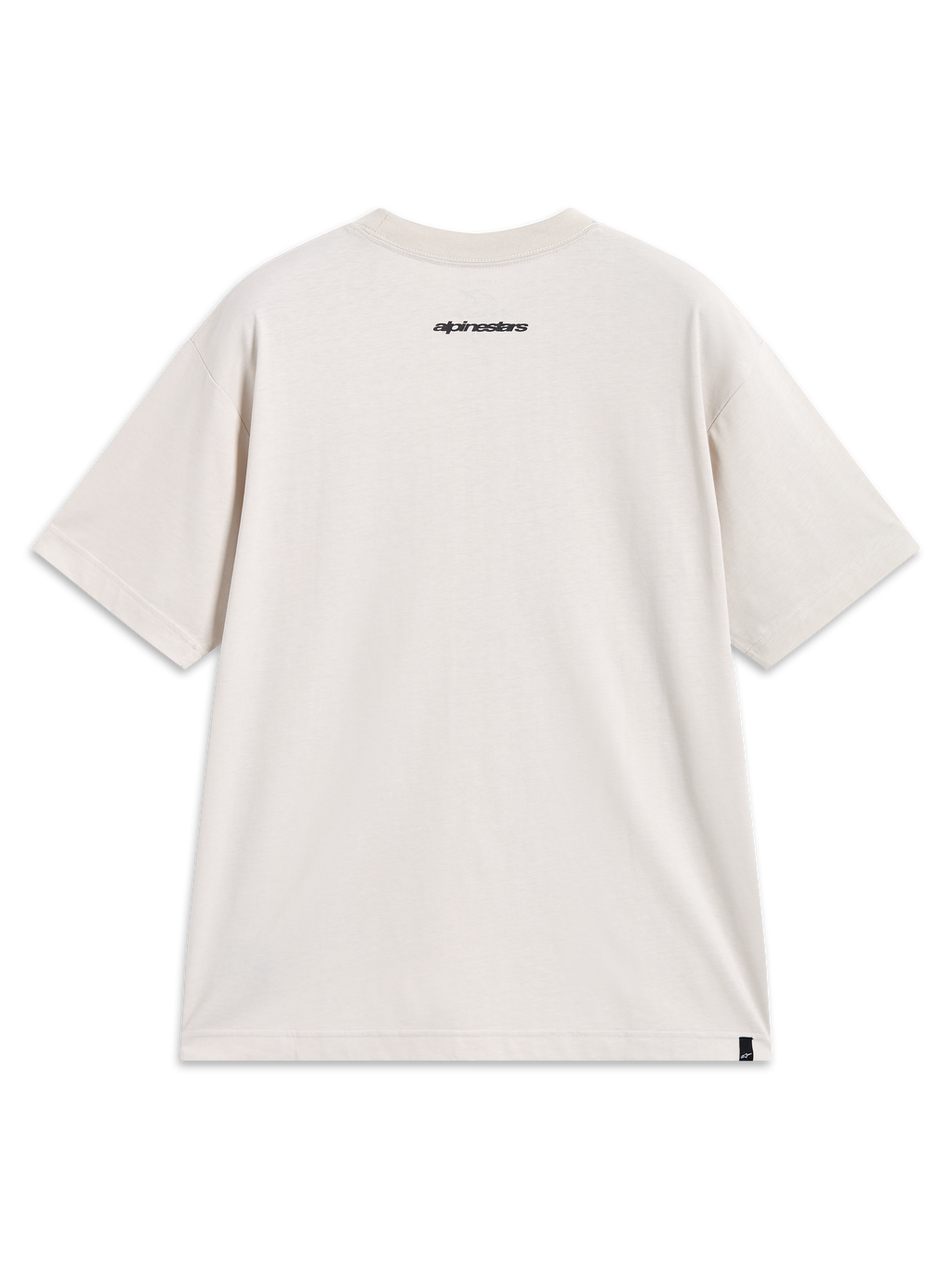 Alpinestars Mandate Oversized CSF Tee, t-shirt de manga curta, bege, vista traseira com logótipo e etiqueta, sportswear