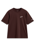Alpinestars Mandate Oversized CSF Tee, t-shirt de manga curta castanha, logótipo Astars branco em puff print no peito e detalhe na manga, estilo casual oversized.