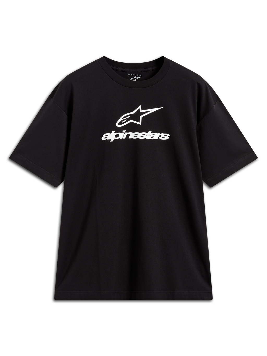 Alpinestars Prelude Oversized CSF Tee, t-shirt de manga curta preta com logótipo Astars branco no peito, sportswear.