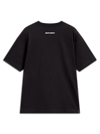Alpinestars Prelude Oversized CSF Tee, t-shirt preta de manga curta com gráfico branco nas costas, estilo descontraído.