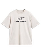 Alpinestars Prelude Oversized CSF Tee, t-shirt de manga curta, cor areia, com logótipo Astars e marca Alpinestars a preto no peito, corte oversized, estilo casual sportswear.