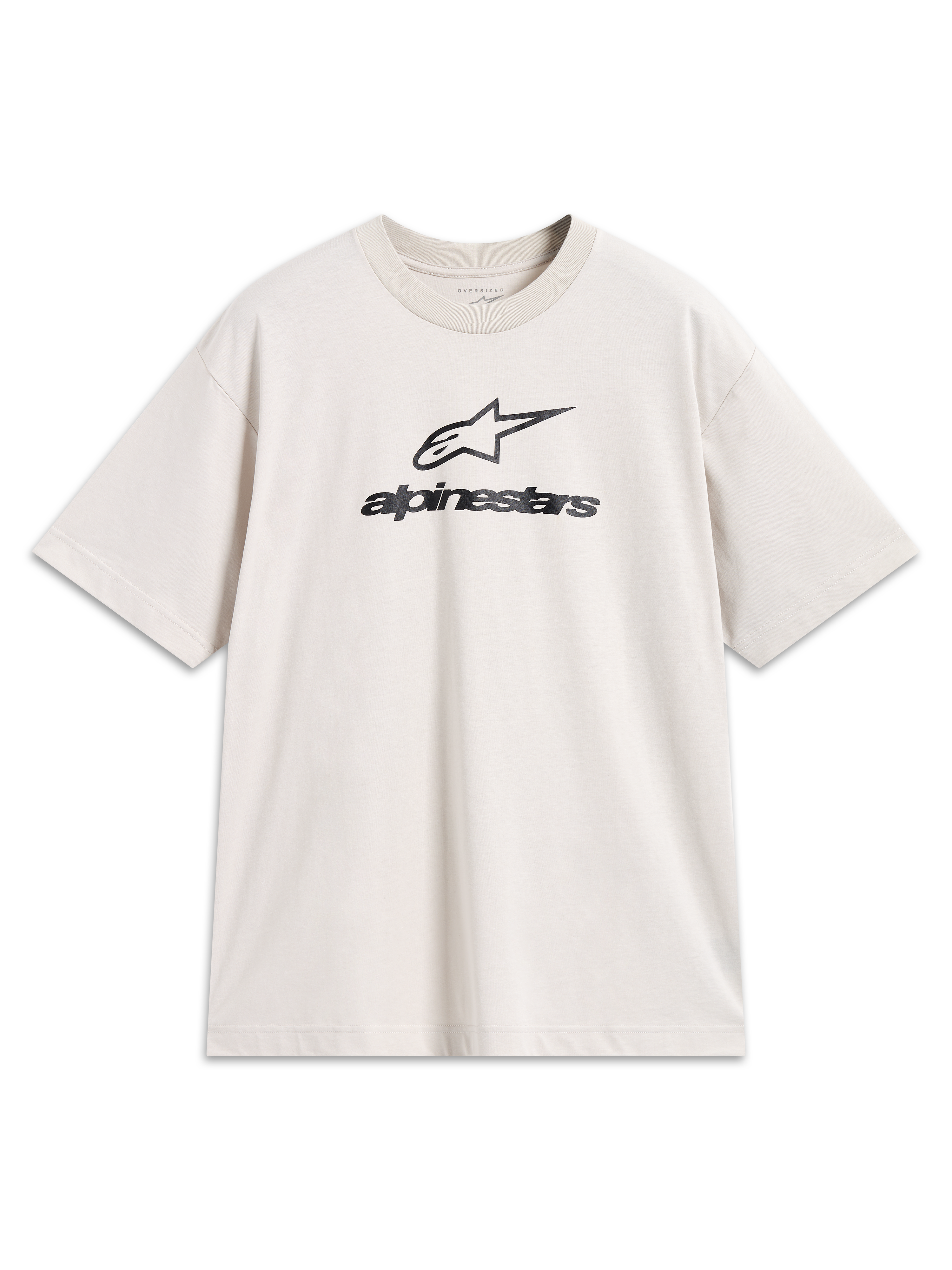 Alpinestars Prelude Oversized CSF Tee, t-shirt de manga curta, cor areia, com logótipo Astars e marca Alpinestars a preto no peito, corte oversized, estilo casual sportswear.