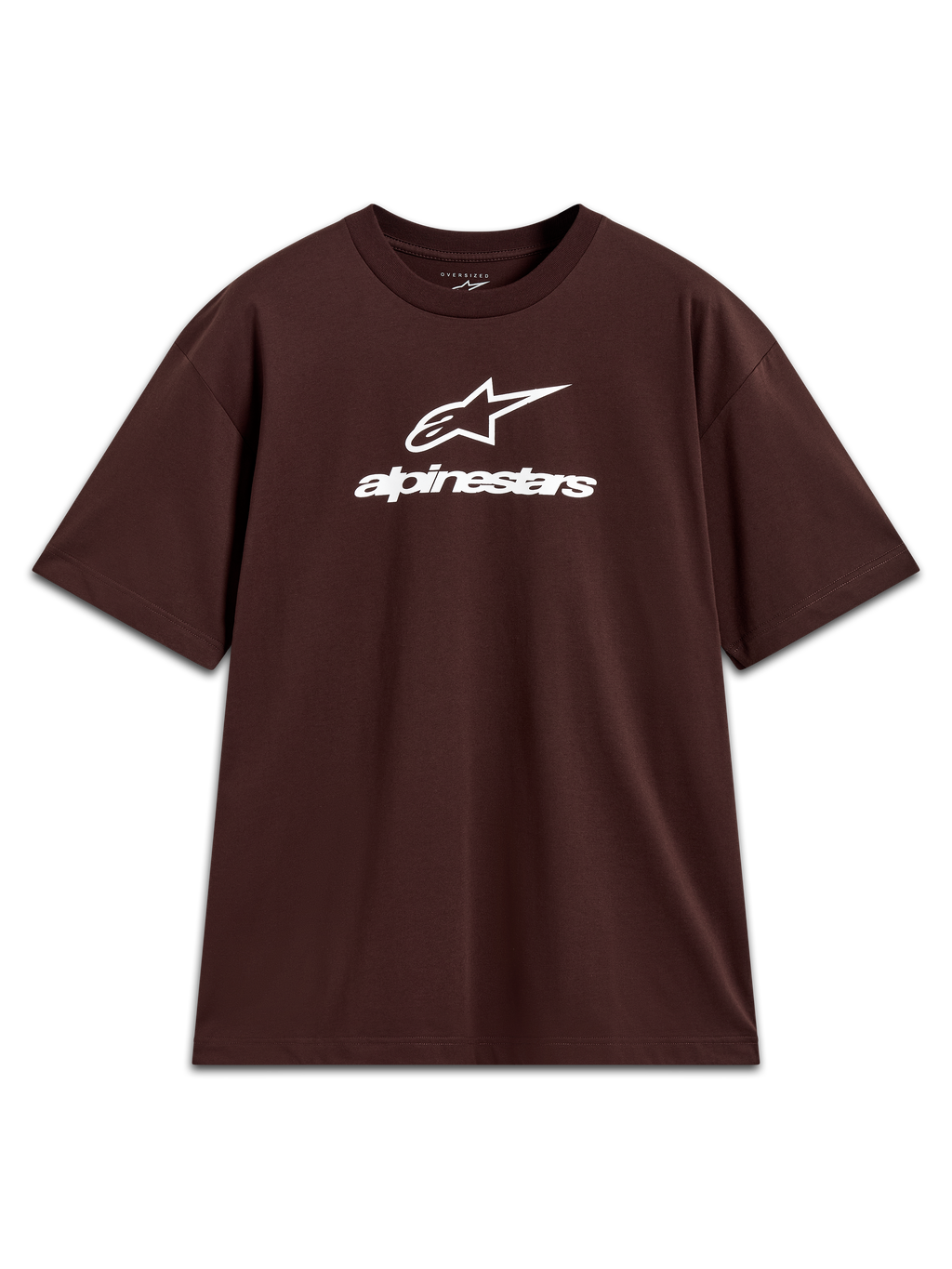 Alpinestars Prelude Oversized CSF Tee, t-shirt de manga curta castanha, logótipo branco no peito, estilo oversized casual
