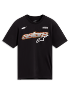 Alpinestars Cypress CSF Tee, t-shirt de mangas curtas, preta, com gráfico Astars em malha, logótipos brancos e texto Alpinestars Protects no peito, casual sportswear