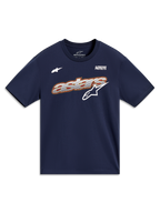 Alpinestars Cypress CSF Tee, t-shirt de manga curta azul-marinho com gráfico Astars em malha e lema Alpinestars Protects
