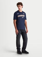 Alpinestars T-Shirt Cypress CSF, t-shirt de manga curta para homem, azul-marinho, com gráfico frontal Astars word em malha com detalhes em branco e laranja, casual sportswear em mistura de algodão.