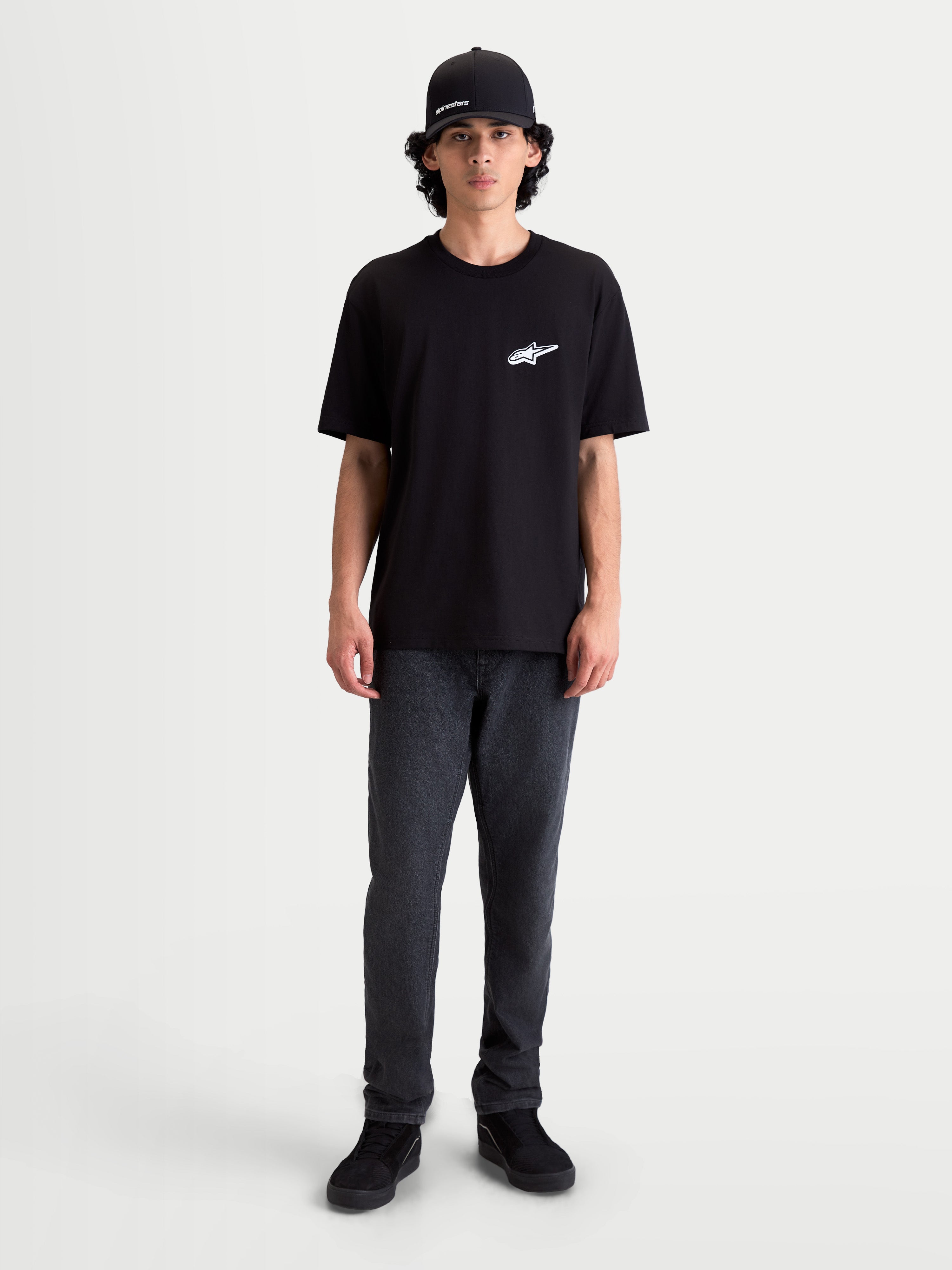 Alpinestars T-Shirt Meteor CSF, t-shirt de manga curta para homem, preta com pequeno logótipo Astars branco no peito, casual sportswear