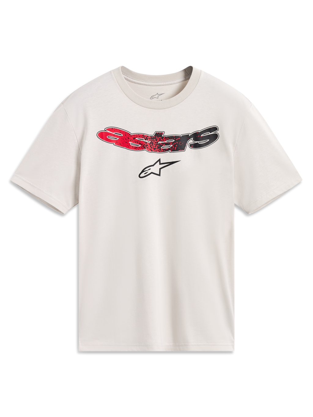 Alpinestars Elliptogrit CSF Tee, t-shirt de manga curta bege com logótipo Astars em gradiente vermelho e preto.
