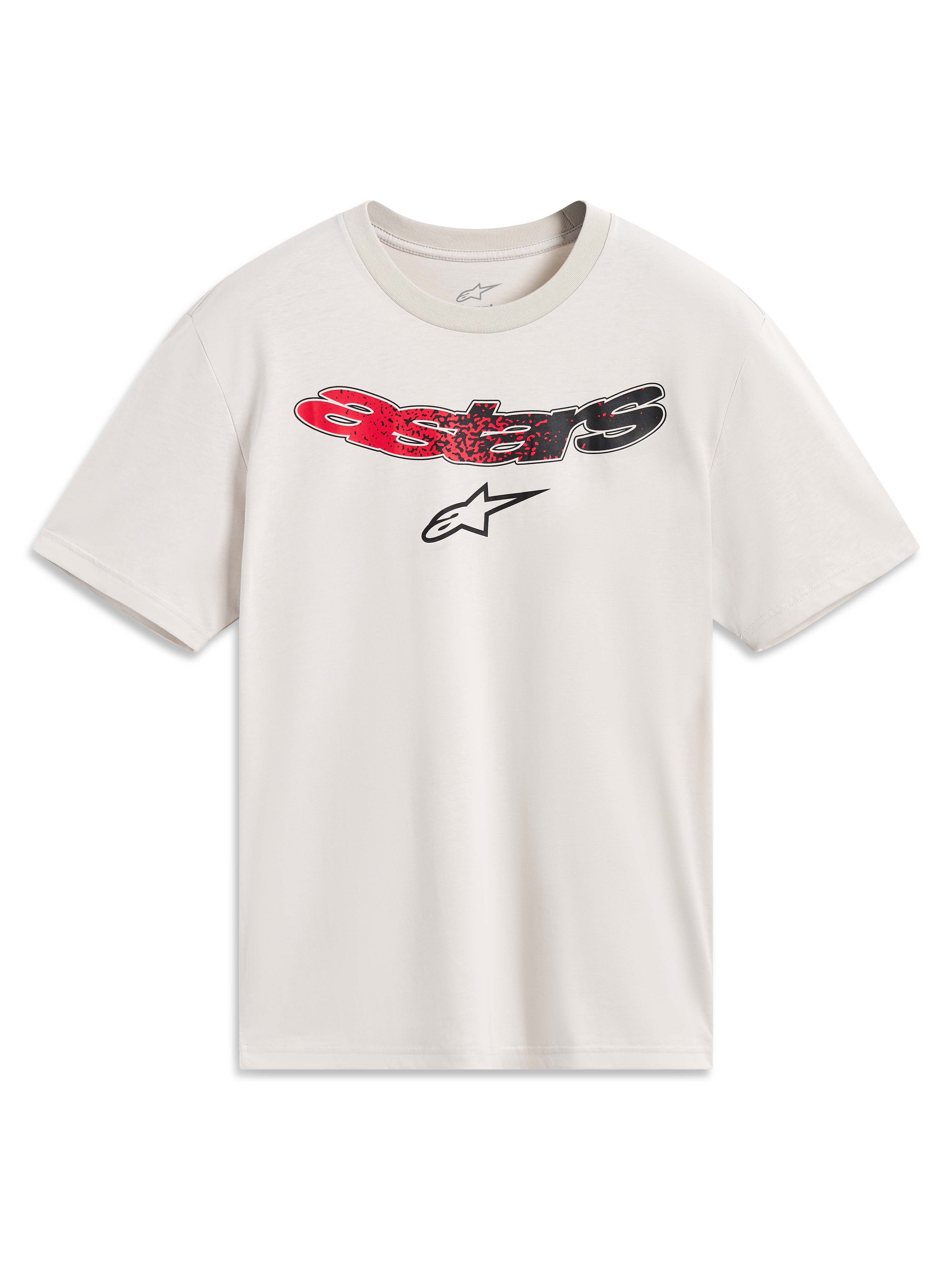 Alpinestars Elliptogrit CSF Tee, t-shirt de manga curta bege com logótipo Astars em gradiente vermelho e preto.