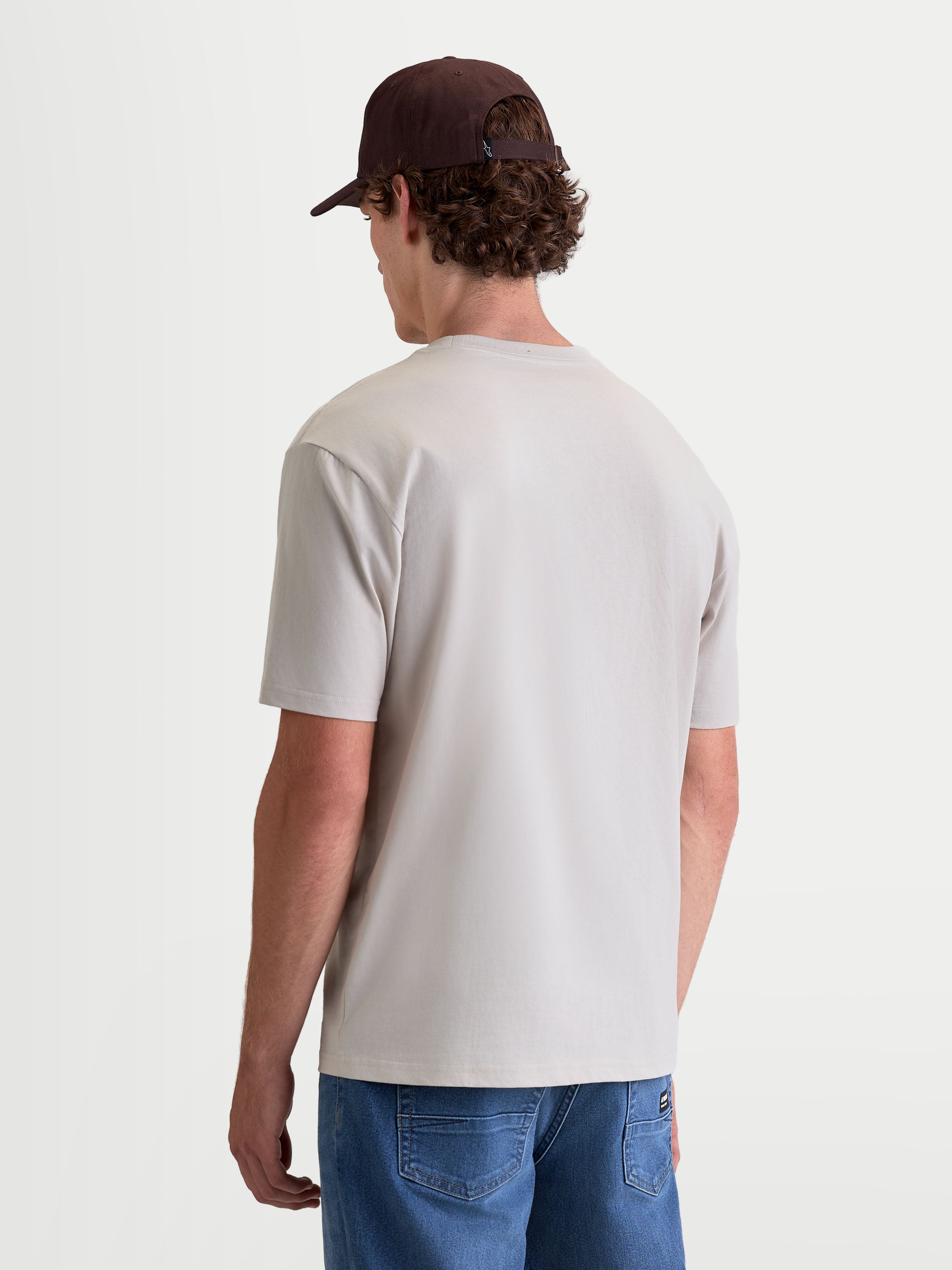 Alpinestars T-Shirt Elliptogrit CSF, t-shirt de manga curta para homem, cinzenta, vista traseira no modelo, sportswear casual em mistura de algodão premium para uso diário.