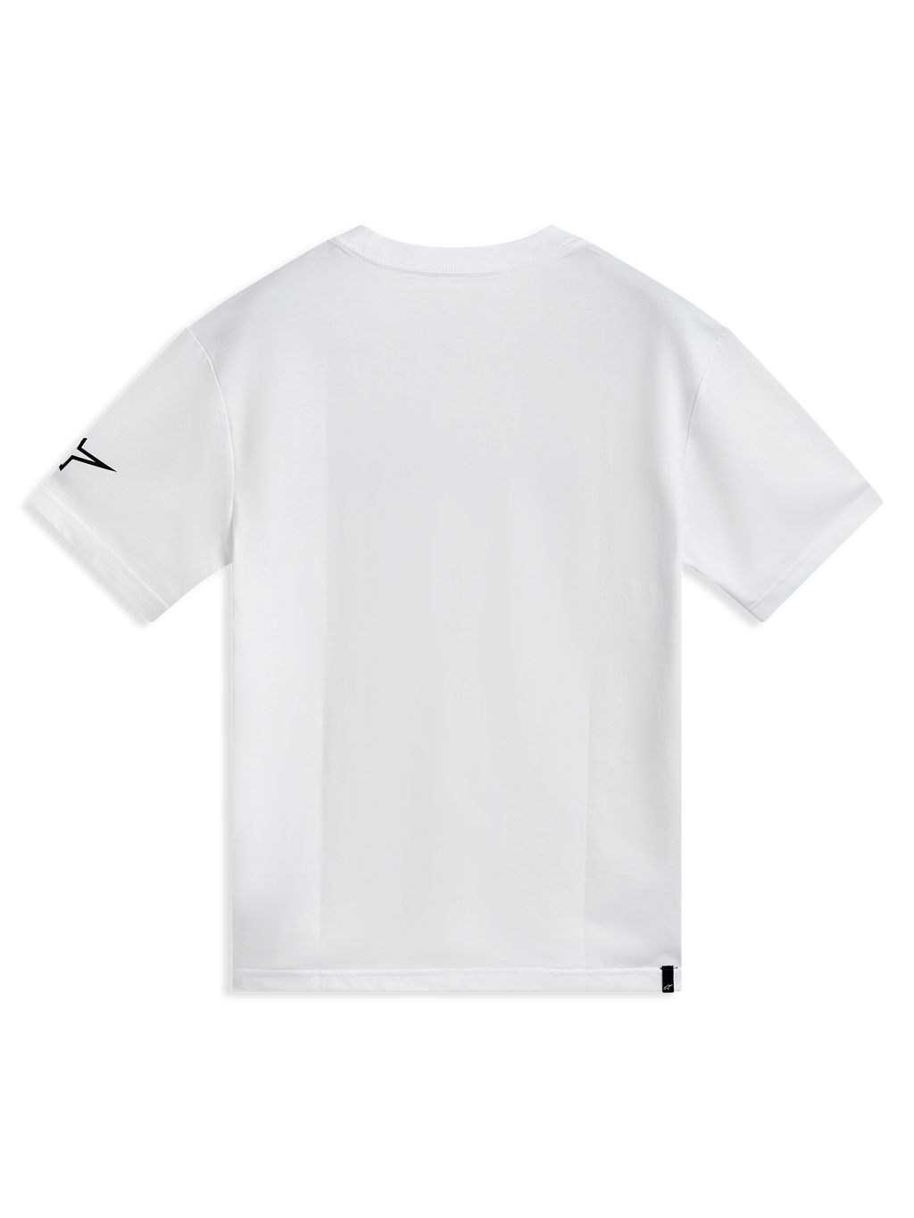 Alpinestars P1 CSF Tee, t-shirt de manga curta branca, vista traseira com logótipo preto na manga, em algodão macio.