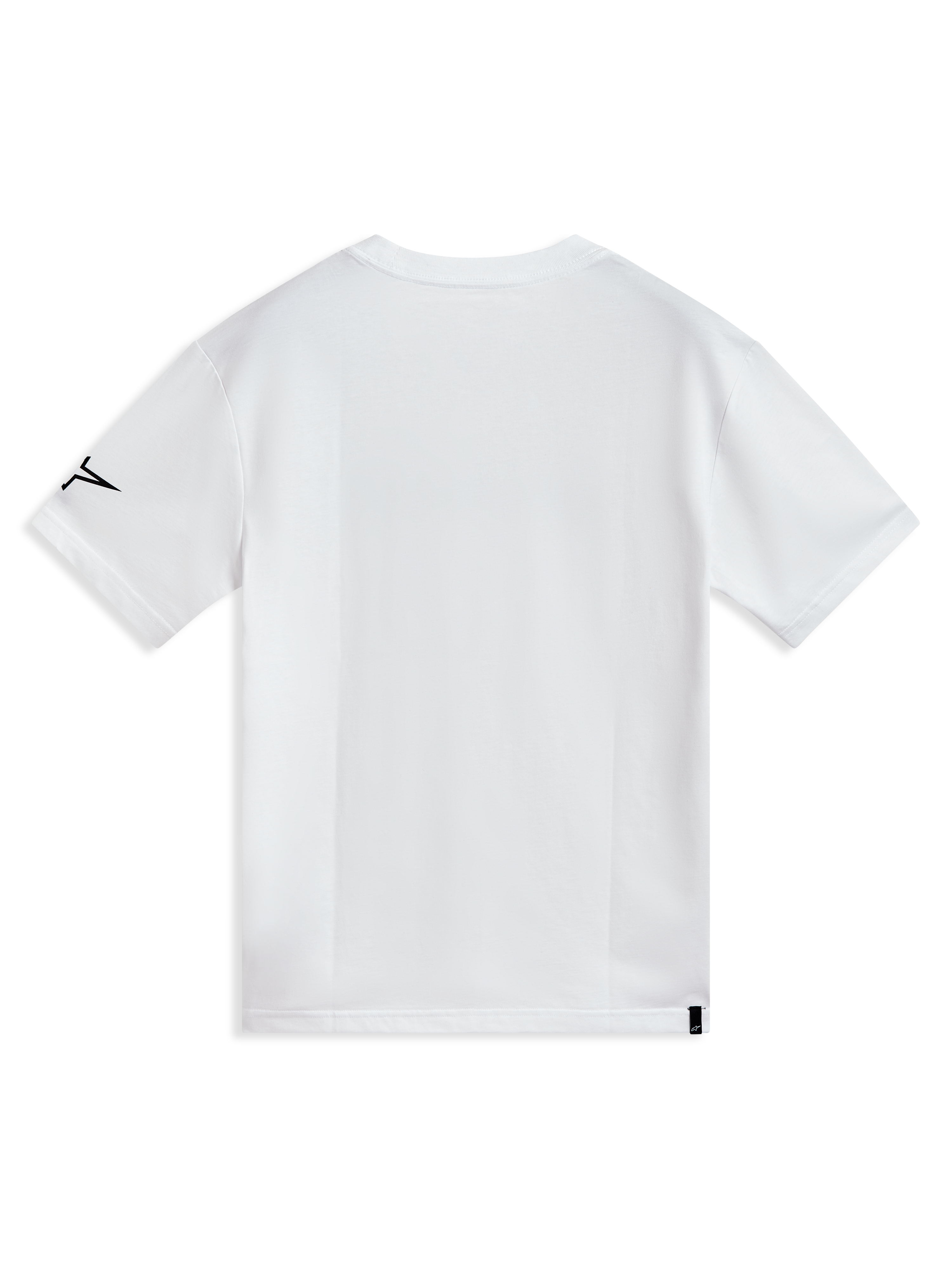Alpinestars P1 CSF Tee, t-shirt de manga curta branca, vista traseira com logótipo preto na manga, em algodão macio.