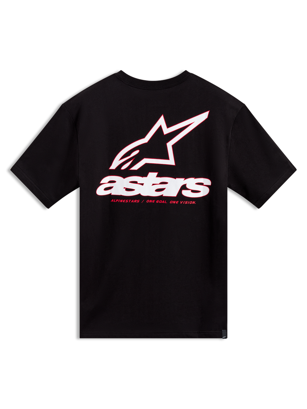 Alpinestars Lineout CSF Tee, black short-sleeve sportswear shirt with large white and red back logo graphic.