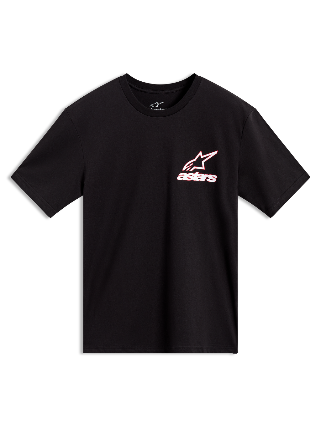Alpinestars Lineout CSF Tee, black short-sleeve sportswear shirt with white and red outlined Astars chest logo.