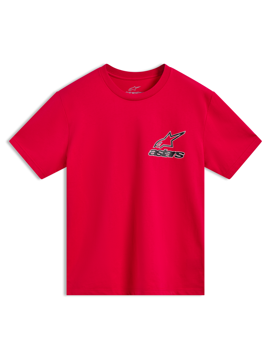Alpinestars Lineout CSF Tee, t-shirt de manga curta vermelha, logótipo Astars com contorno no peito, sportswear casual