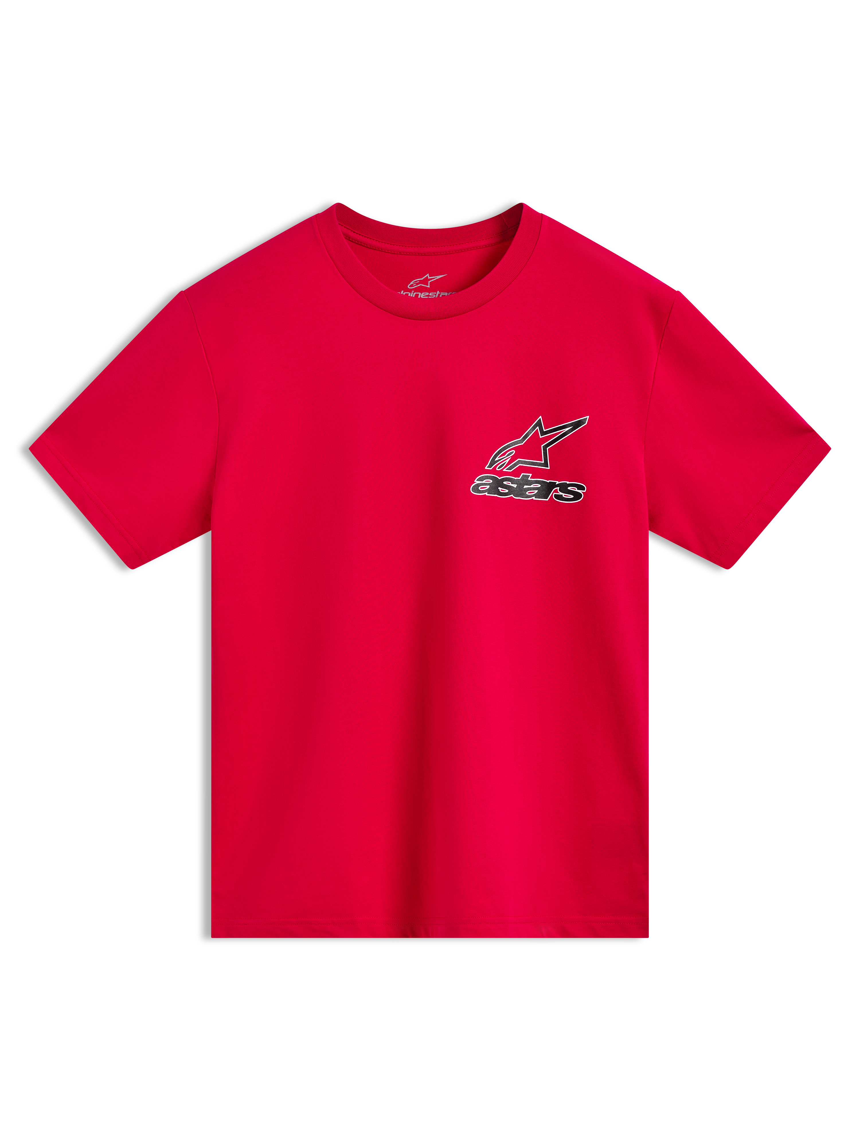 Alpinestars Lineout CSF Tee, t-shirt de manga curta vermelha, logótipo Astars com contorno no peito, sportswear casual