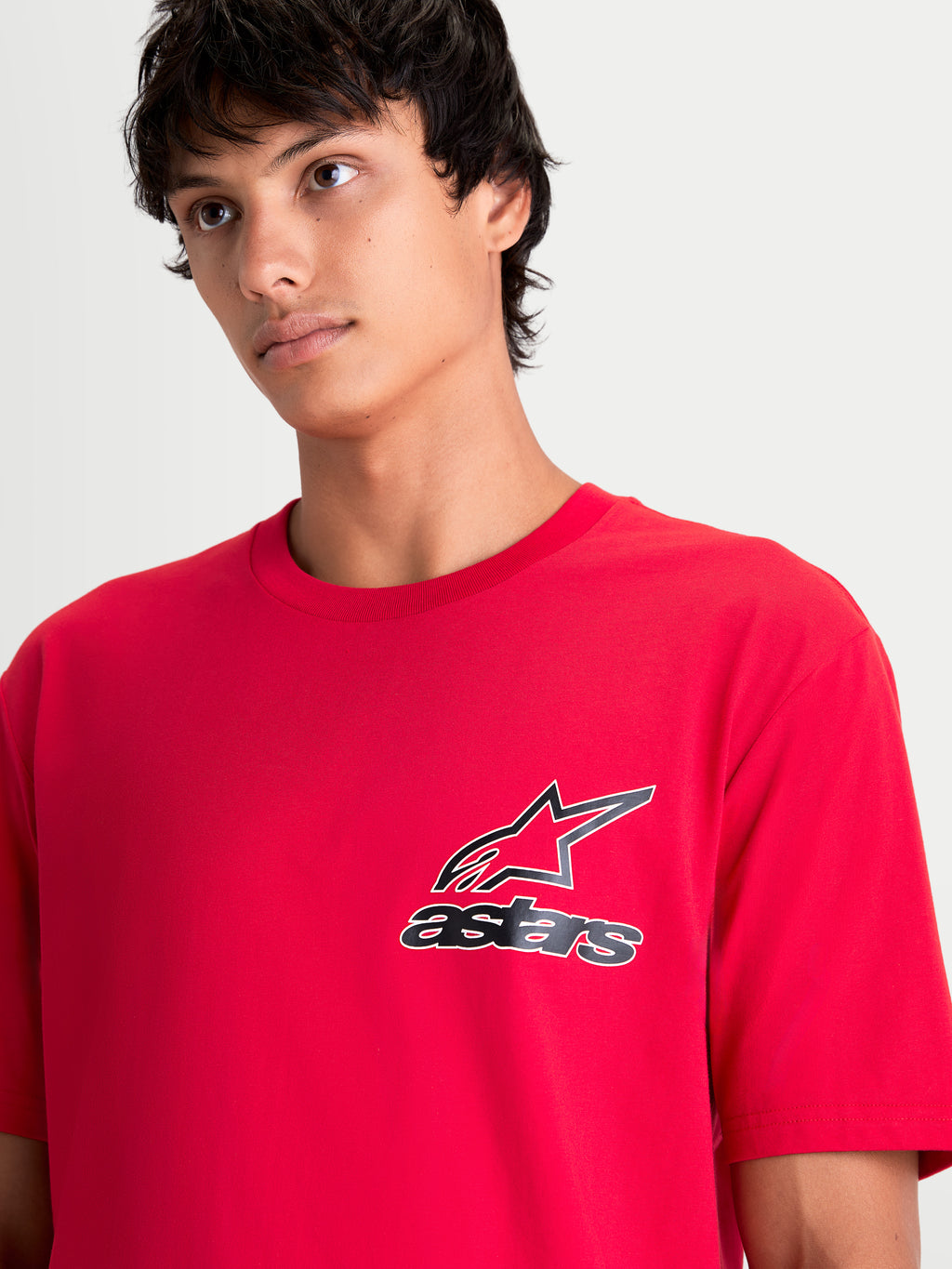 Alpinestars T-Shirt Lineout CSF, t-shirt de manga curta para homem, vermelha com logótipo Astars preto e branco no peito, sportswear casual em mistura de algodão e poliéster.