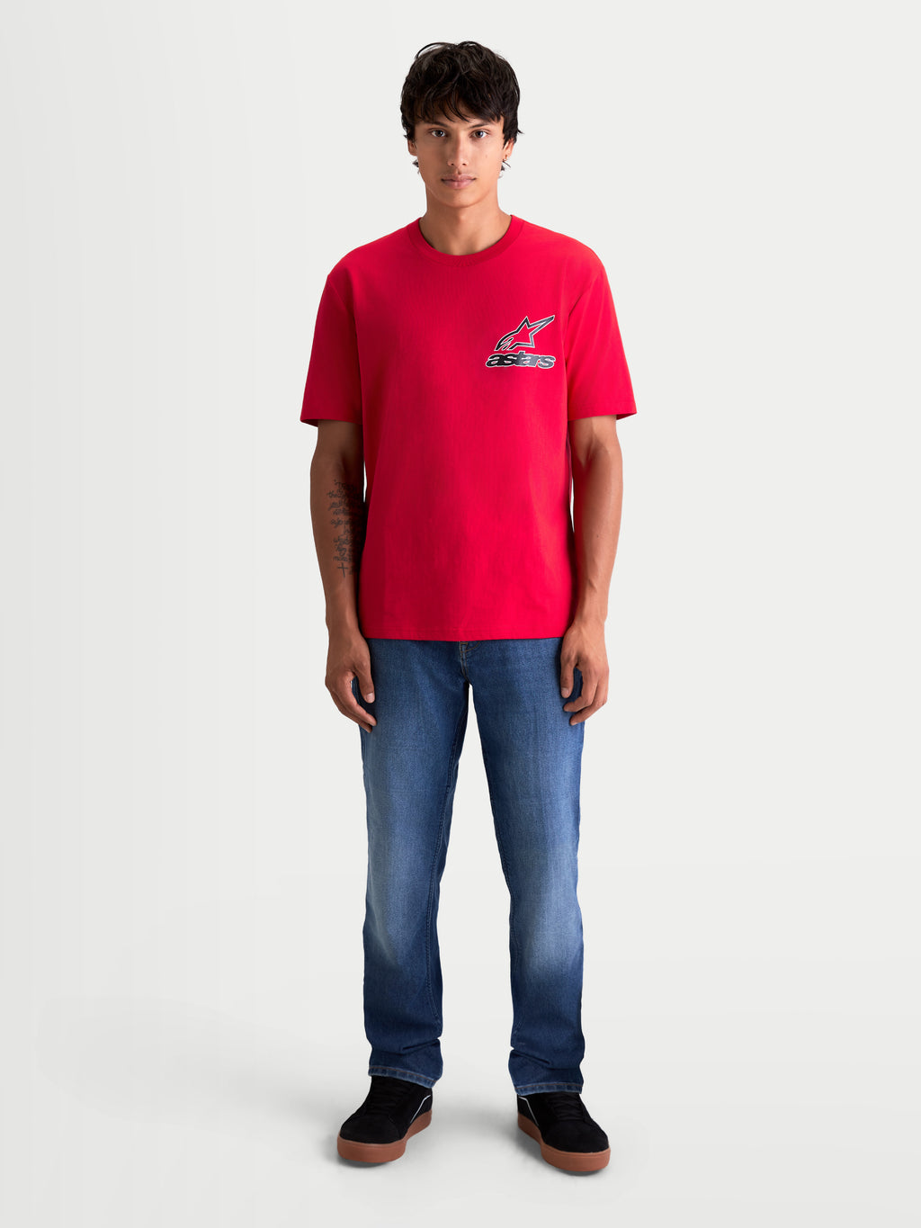 Alpinestars T-Shirt Lineout CSF, t-shirt de manga curta para homem, vermelha com logótipo Astars no peito, casual sportswear, em mistura de algodão e poliéster.