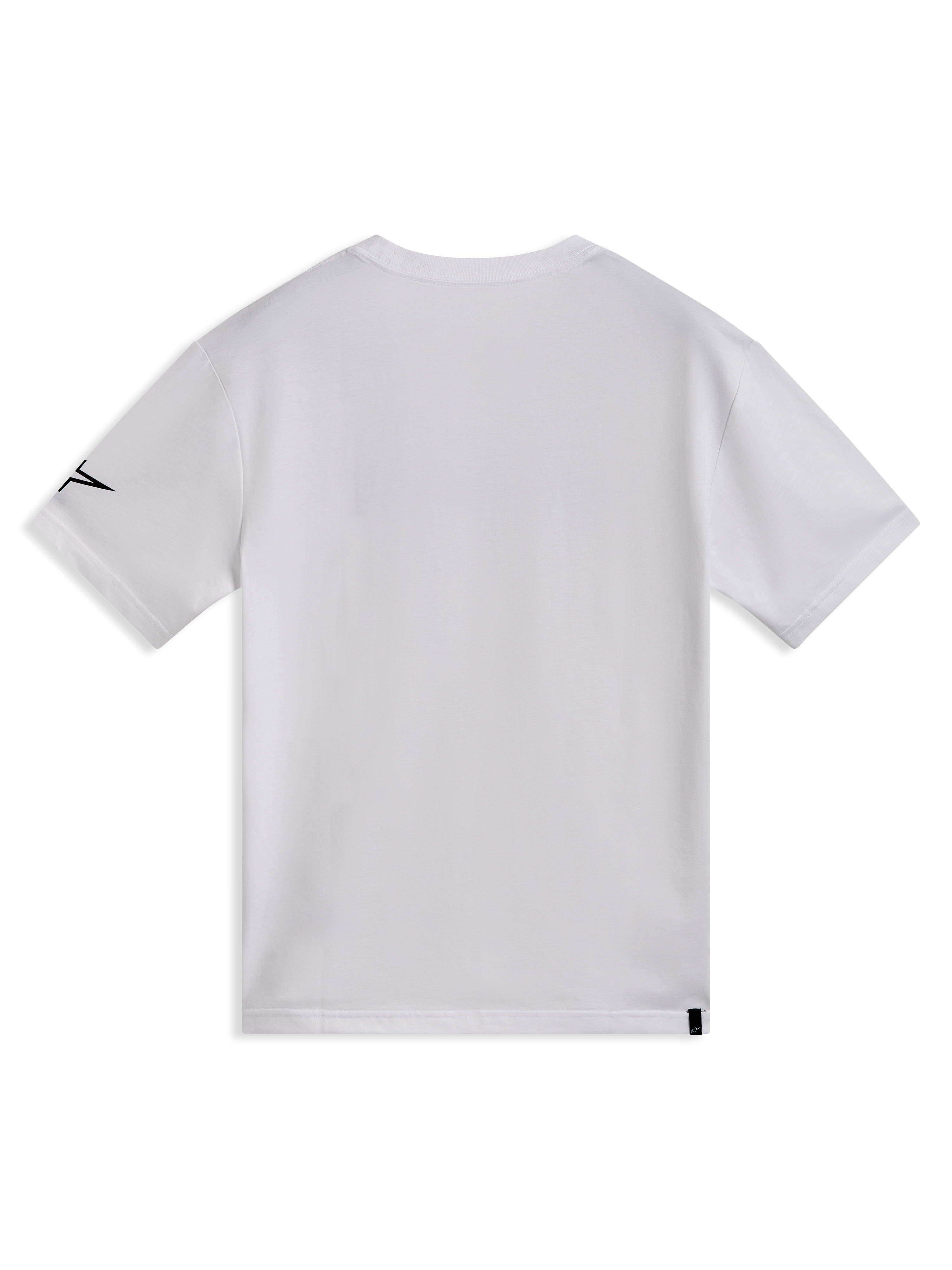 Alpinestars Race Wordmark CSF Tee, t-shirt de manga curta branca, vista traseira com logótipo Ageless preto na manga.