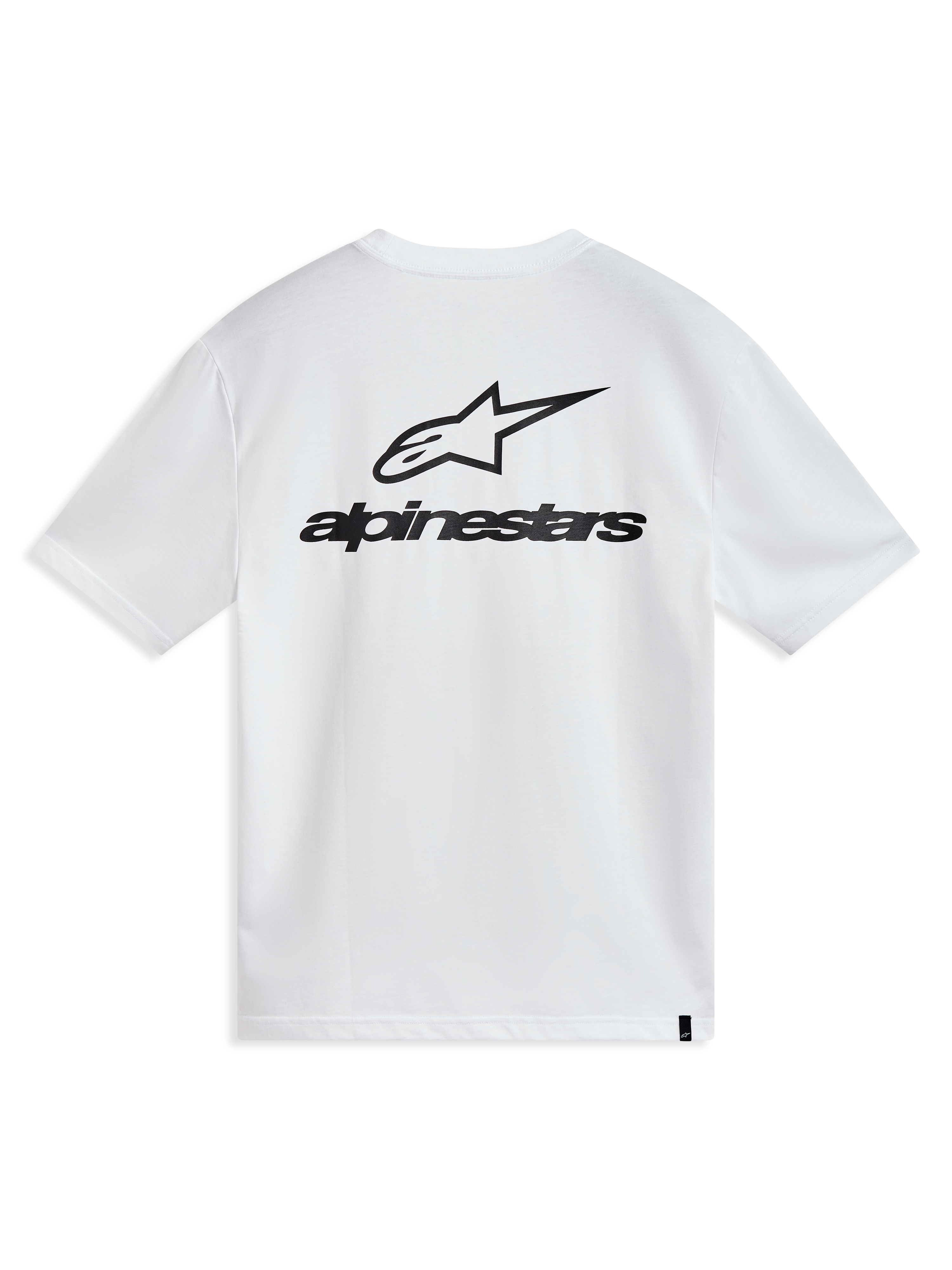 Alpinestars Combo Back CSF Tee, t-shirt de manga curta branca, vista traseira com logótipo Astars preto, casual sportswear.
