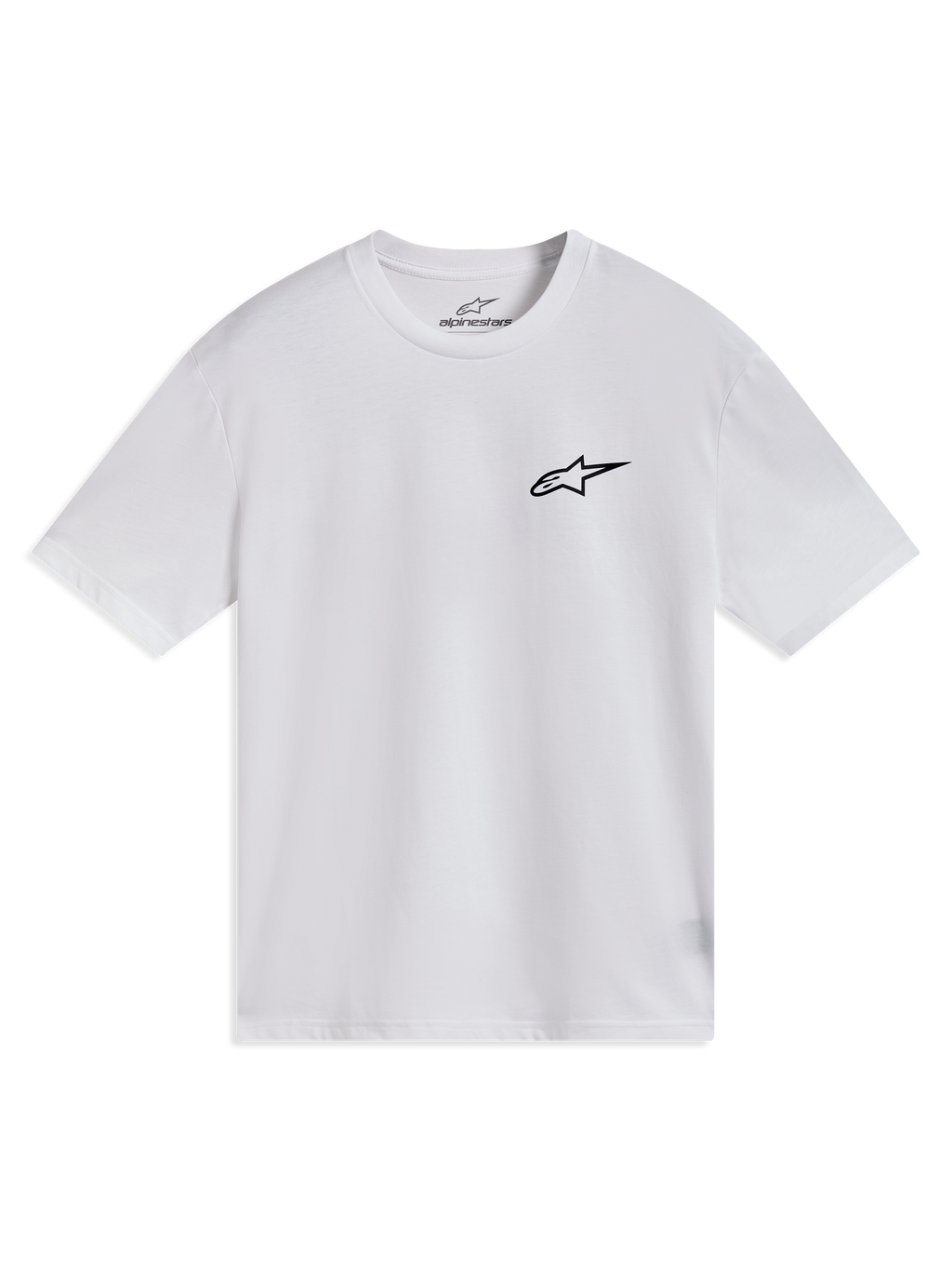 Alpinestars Combo Back CSF Tee, t-shirt de manga curta branca com logótipo Astars preto no peito, casual sportswear