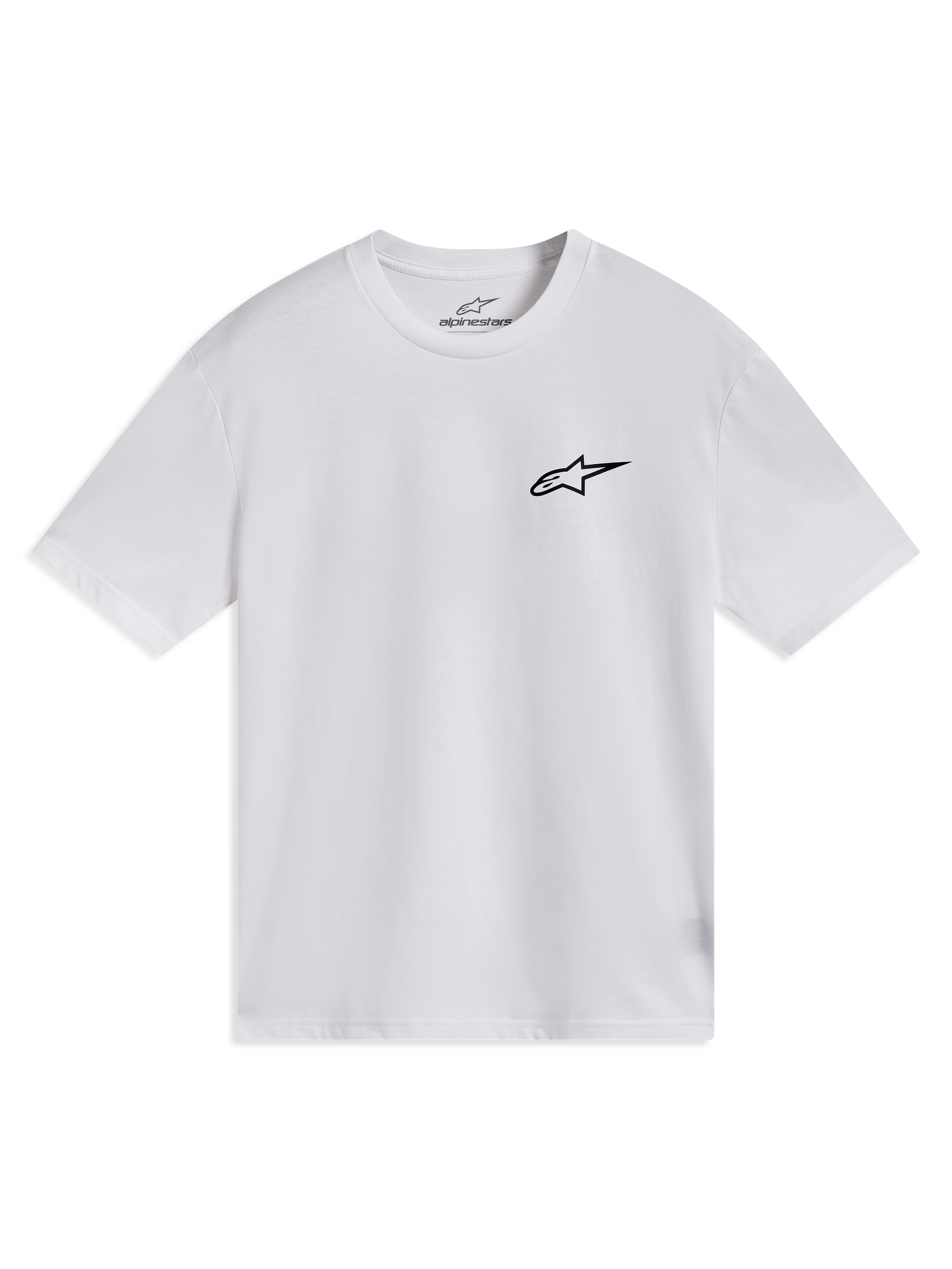 Alpinestars Combo Back CSF Tee, t-shirt de manga curta branca com logótipo Astars preto no peito, casual sportswear