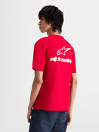 Alpinestars Combo Back CSF Tee, t-shirt de manga curta para homem, vermelha e branca, vista traseira com logótipo Astars branco grande e marca nas costas, casual sportswear
