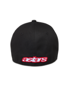 Alpinestars Lineout chapéu, chapéu de sportswear preto em sarja flexível, com logótipo Astars a vermelho e branco nas costas