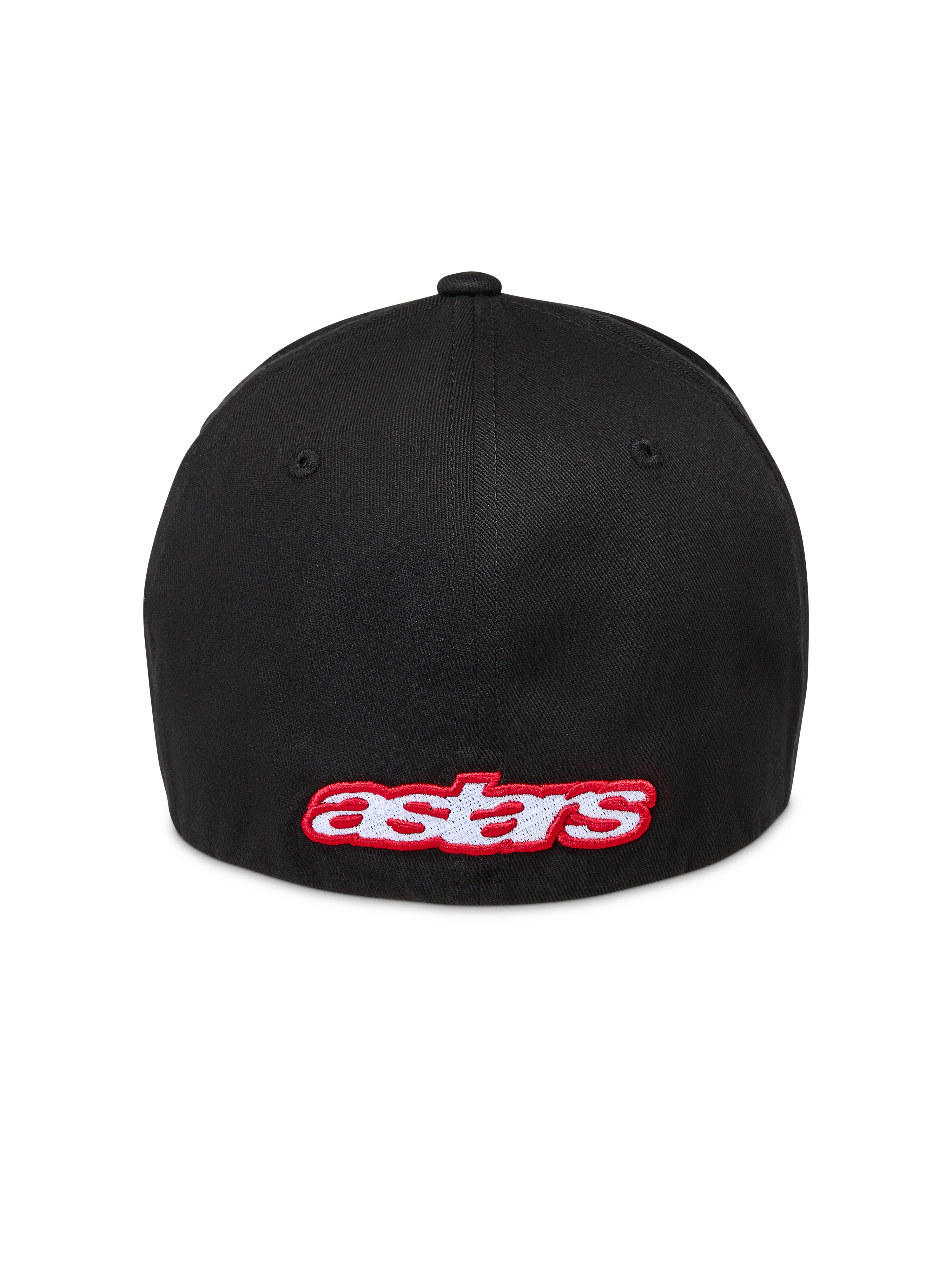 Alpinestars Lineout chapéu, chapéu de sportswear preto em sarja flexível, com logótipo Astars a vermelho e branco nas costas