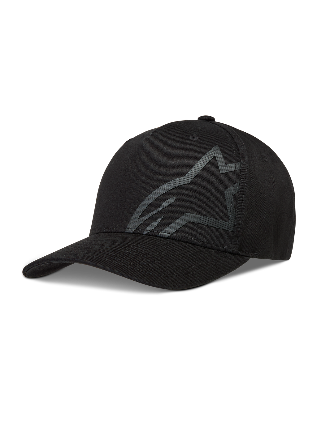 Alpinestars Maze Hat, chapéu de estilo basebol para sportswear, preto, com logótipo Astars texturizado, aba curva e tecido em sarja.