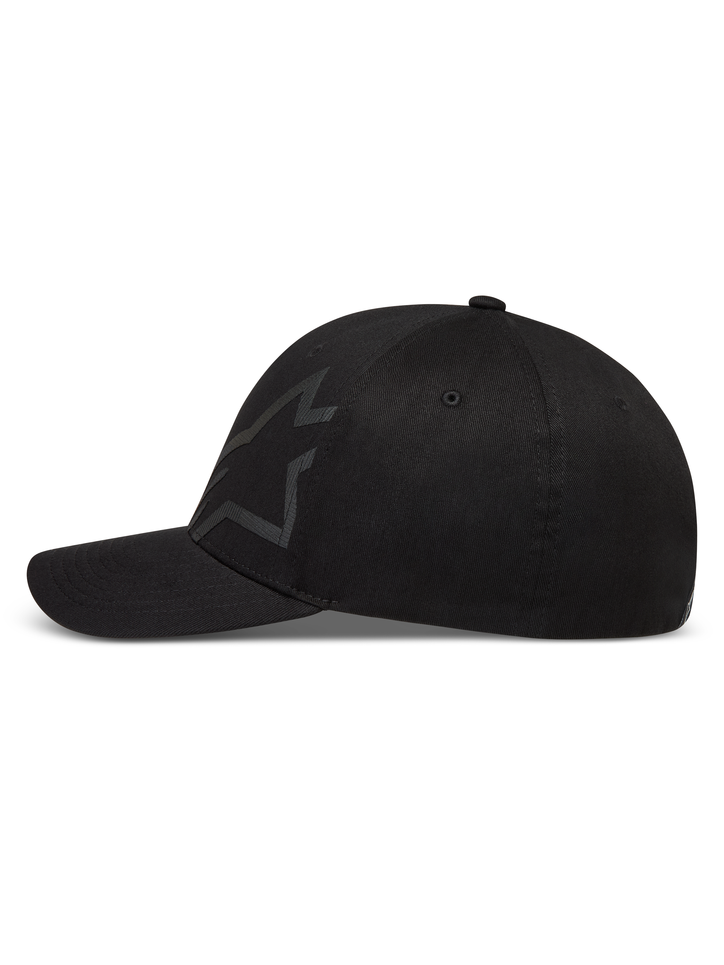 Alpinestars Maze Chapéu, boné de aba curva para sportswear, preto, tecido de sarja com logótipo Astars texturizado.