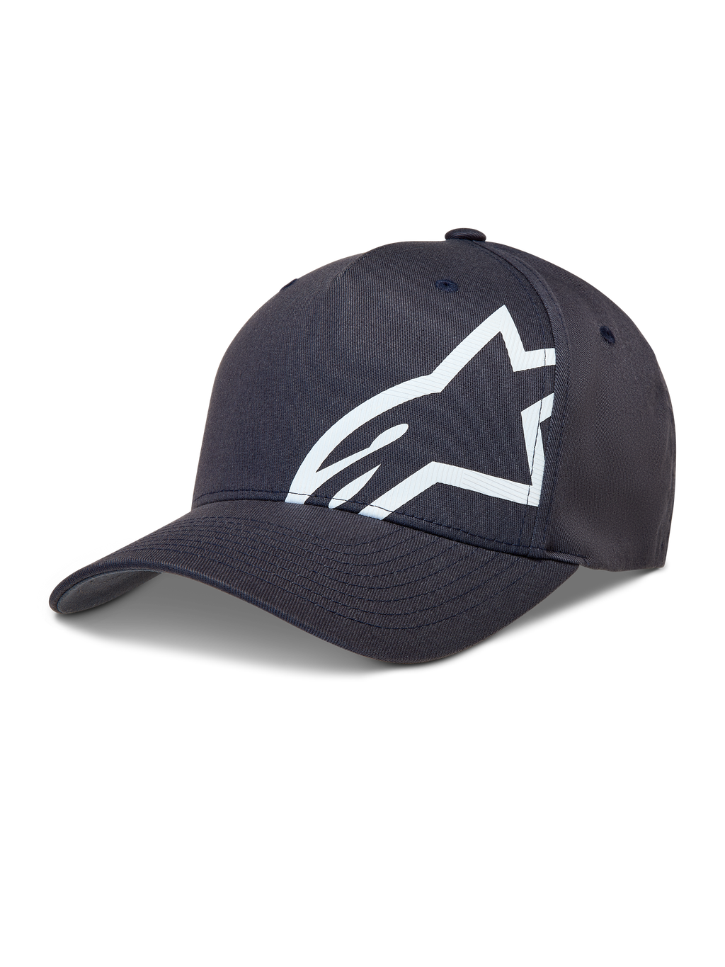 Alpinestars Maze Chapéu, boné de sportswear em cinzento-escuro, aba curva e coroa estruturada com logótipo Astars corp shift branco texturizado, estilo casual de desportos motorizados