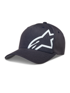 Alpinestars Maze Chapéu, boné de sportswear em cinzento-escuro, aba curva e coroa estruturada com logótipo Astars corp shift branco texturizado, estilo casual de desportos motorizados