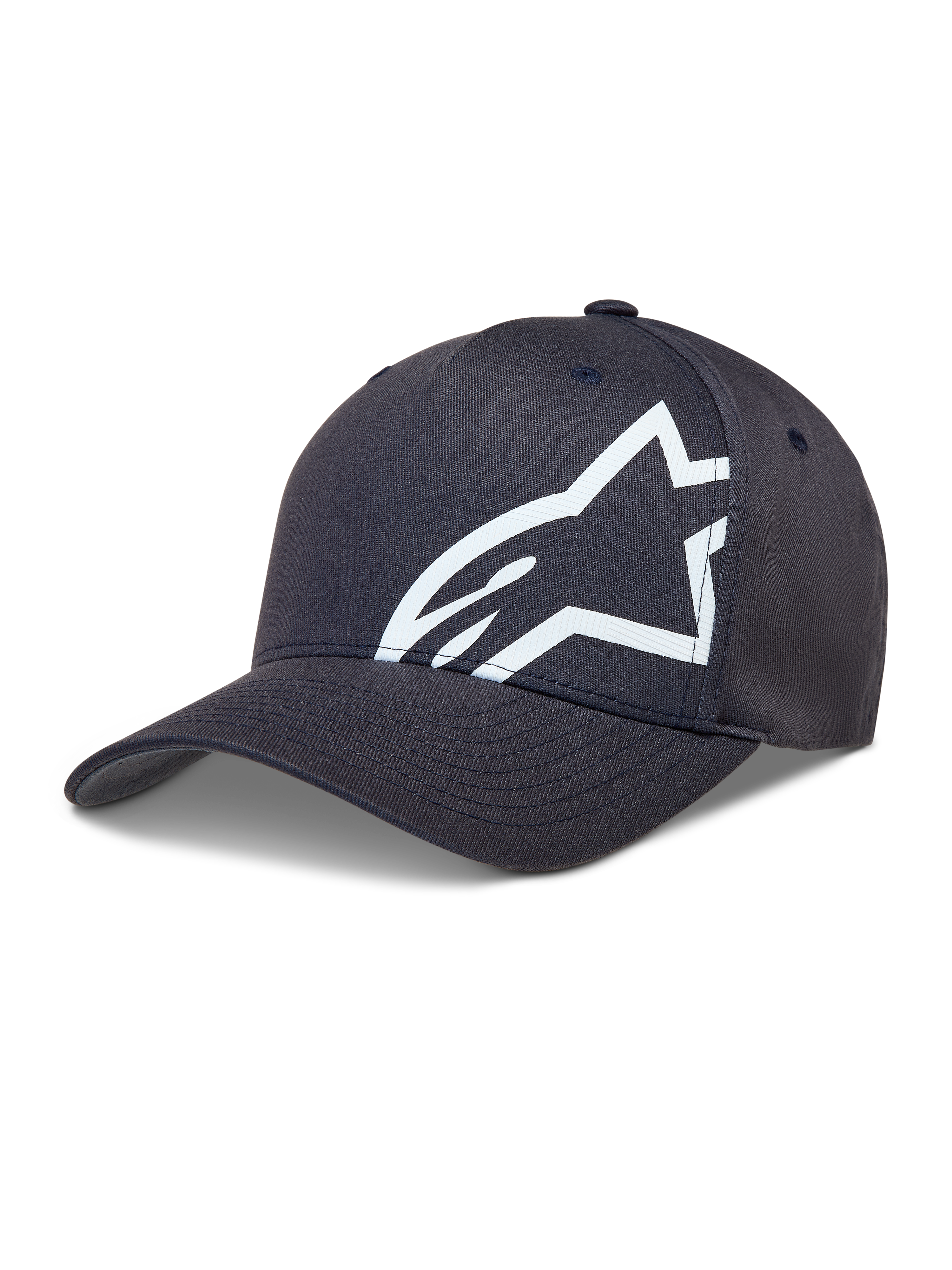 Alpinestars Maze Chapéu, boné de sportswear em cinzento-escuro, aba curva e coroa estruturada com logótipo Astars corp shift branco texturizado, estilo casual de desportos motorizados