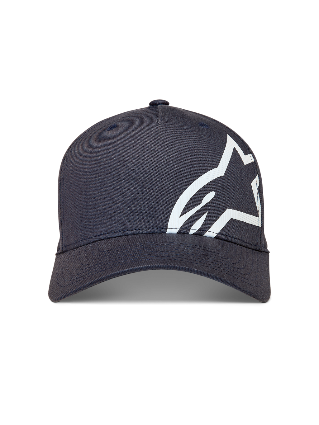 Alpinestars Maze Chapéu, boné de basebol cinzento-escuro, com aba curva e logótipo Astars grande e branco texturizado.