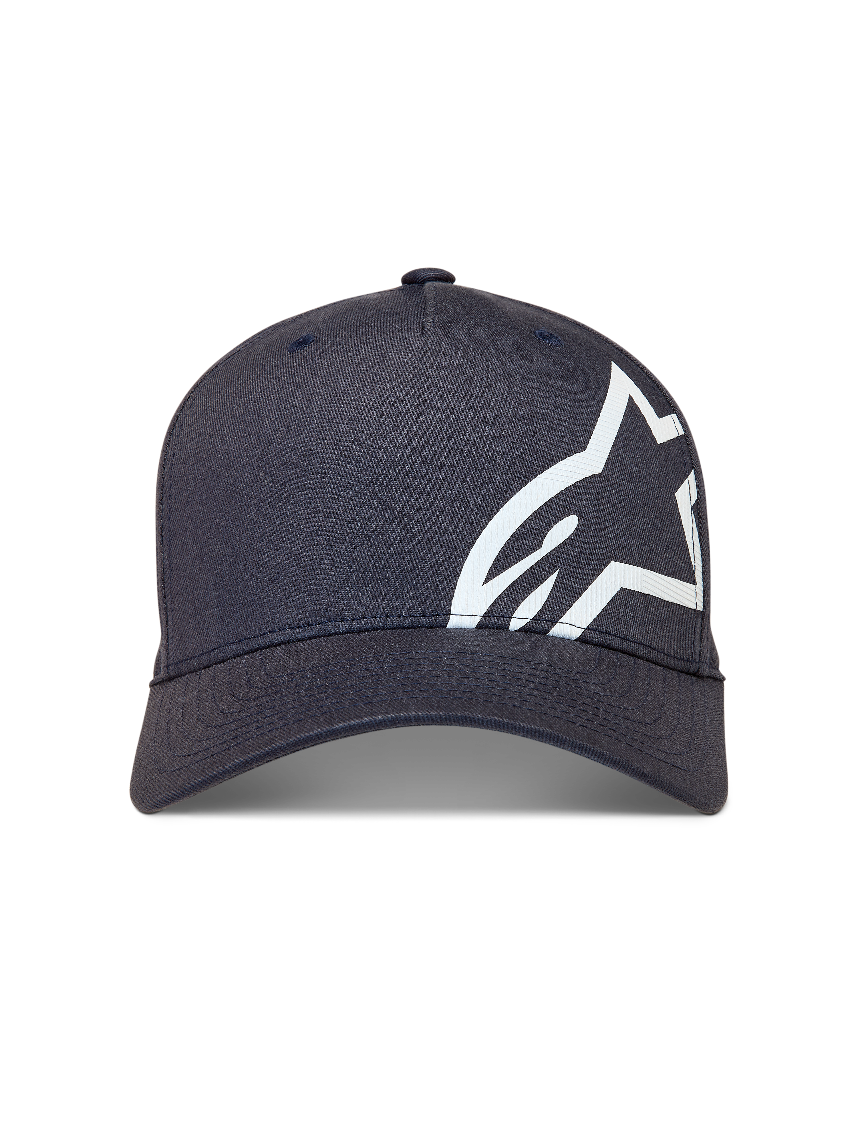 Alpinestars Maze Chapéu, boné de basebol cinzento-escuro, com aba curva e logótipo Astars grande e branco texturizado.