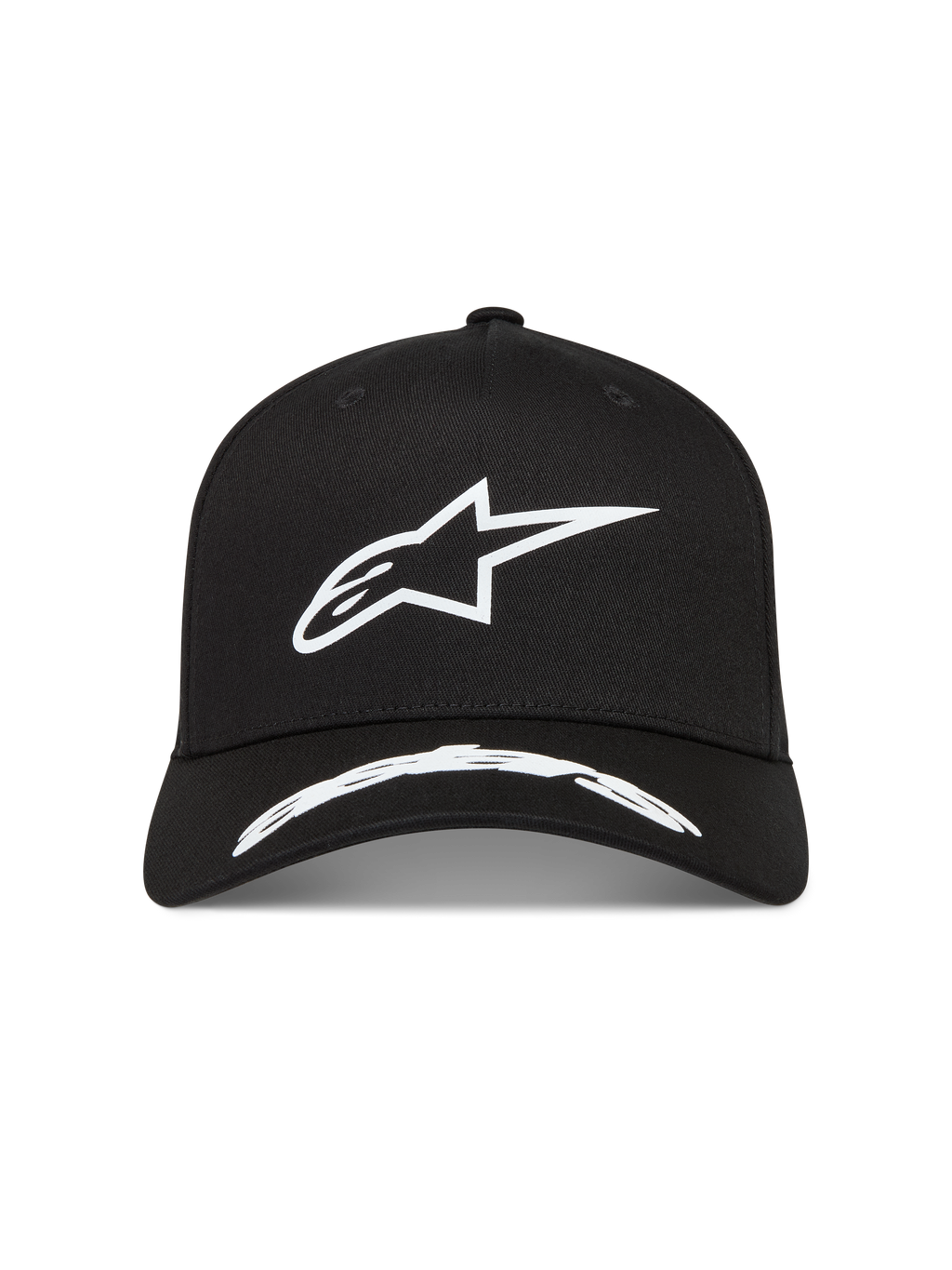 Alpinestars Arclight Chapéu, boné de pala curva preto, logótipo Astars em relevo branco, casual sportswear em sarja