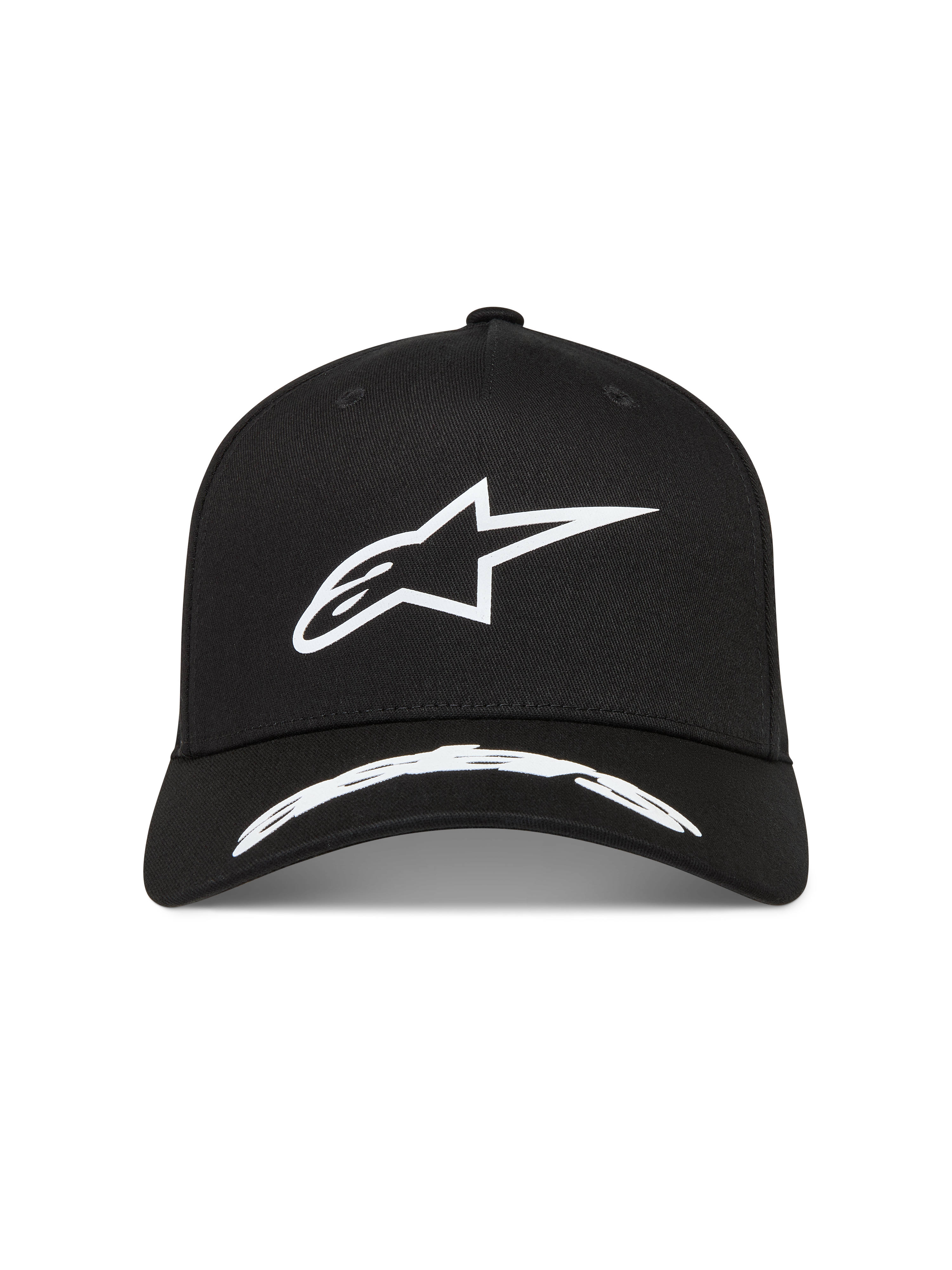 Alpinestars Arclight Chapéu, boné de pala curva preto, logótipo Astars em relevo branco, casual sportswear em sarja