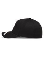 Alpinestars Arclight, boné de sportswear preto, vista lateral com logótipo branco, aba curva e coroa estruturada.