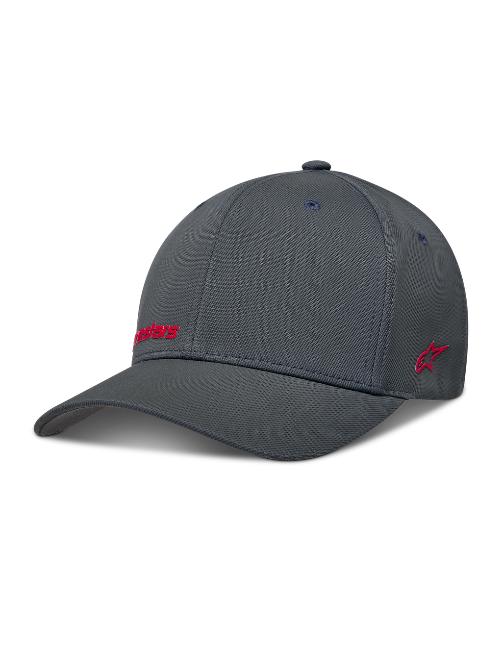Alpinestars Points Chapéu, boné flex-back cinzento escuro em nylon tactel com logótipos HD vermelhos.