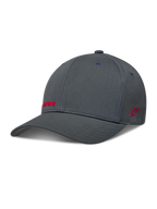Alpinestars Points Chapéu, boné flex-back cinzento escuro em nylon tactel com logótipos HD vermelhos.